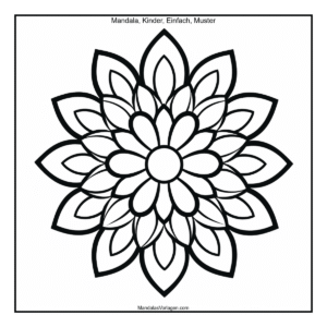 Ein harmonisches Mandala mit vielen Blütenblättern, die gleichmäßig um das Zentrum angeordnet sind. Diese Vorlage eignet sich besonders für Kinder und Anfänger, die beim Ausmalen Entspannung finden möchten. Highlights dieser Vorlage: Klares Blütenmuster Starke schwarze Linien Ideal für Kinder und Einsteiger Gratis PDF in A4 verfügbar Beliebt bei Fans von: Blumenmandalas, Kinder-Malvorlagen, Kreativer Entspannung Einfaches Blumen-Mandala für Kinder – Ausmalvorlage