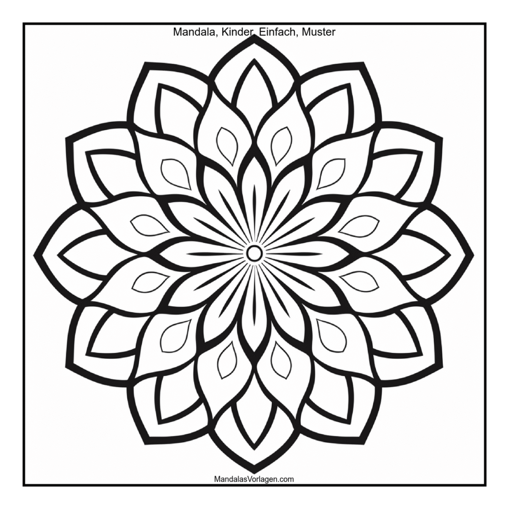 Einfaches Mandala mit klaren Blättern – Malvorlage für Kinder