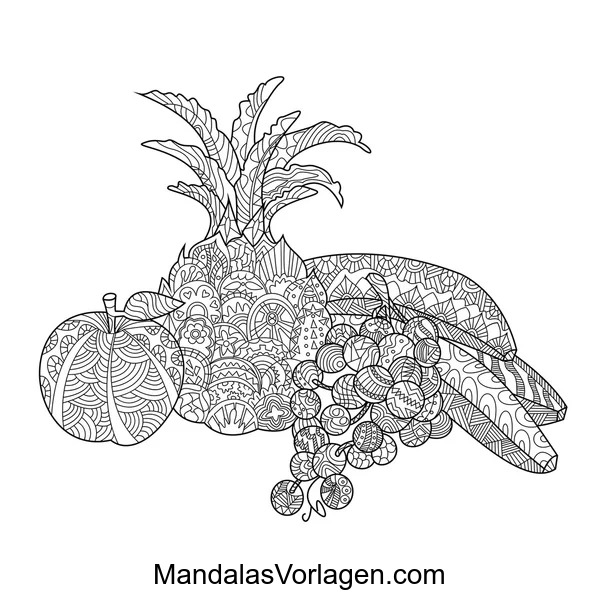 Früchte Mandala – Kreative Ausmalvorlage mit exotischen Motiven