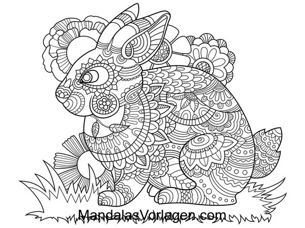 Hasen Mandala mit Blumen – Verspielte Ausmalvorlage für Kinder & Erwachsene