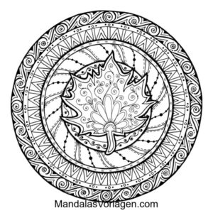 Herbst Mandala mit Ahornblatt – Detailreiche Ausmalvorlage