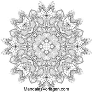 Herbst Mandala mit Blättern & Blumen – Detailreiche Ausmalvorlage