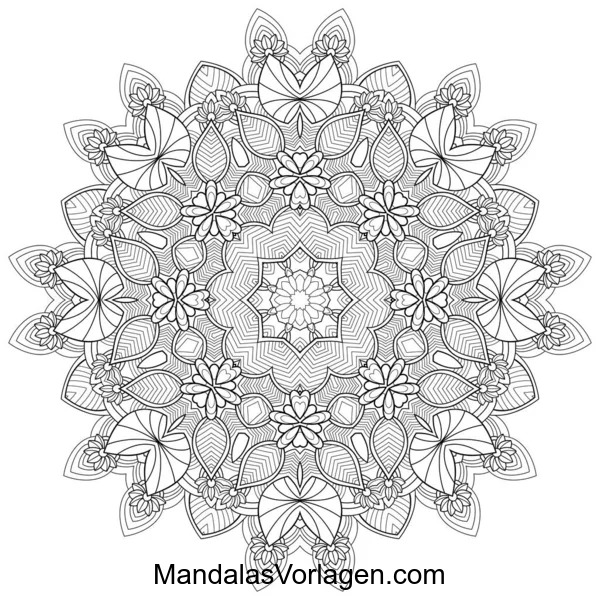 Herbst Mandala mit Blättern & Blumen – Detailreiche Ausmalvorlage