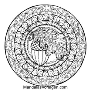 Herbst Mandala mit Blättern – Entspannende Ausmalvorlage