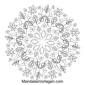 Herbst Mandala – Ausmalvorlage mit Blättern & Blumen