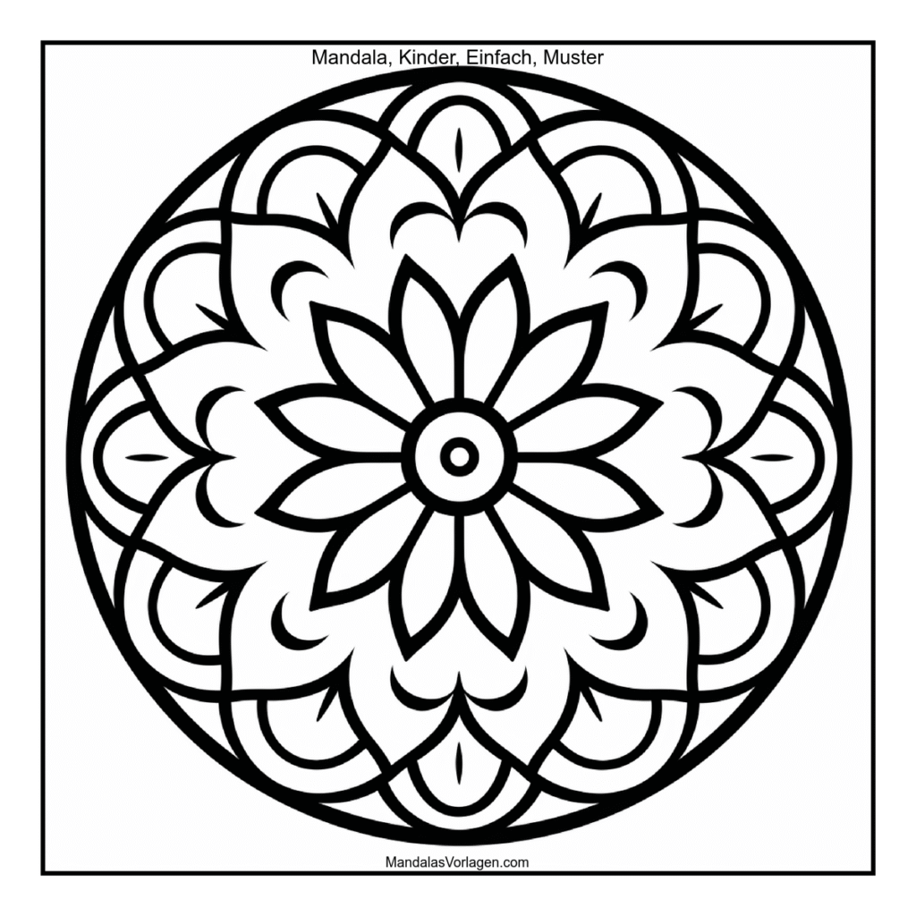 Klassisches Mandala mit runder Blume – Einfache Ausmalvorlage