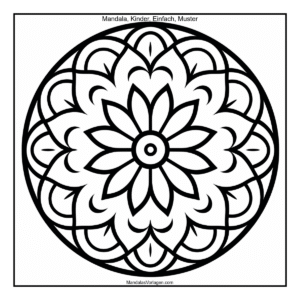 Klassisches Mandala mit runder Blume – Einfache Ausmalvorlage