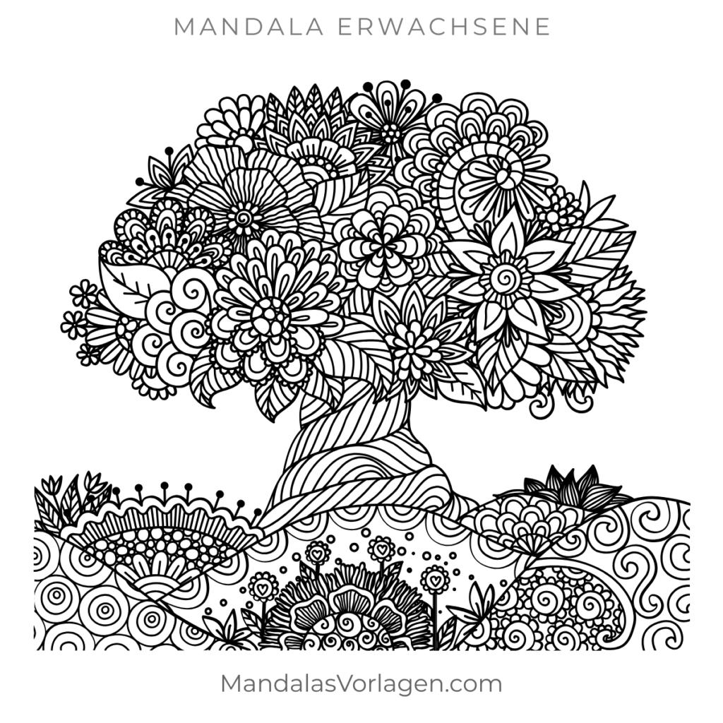 Mandala Baum – Vorlage für Erwachsene zum Ausmalen