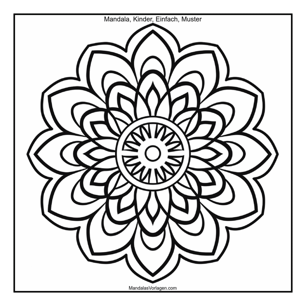 Mandala Blume mit 12 Blütenblättern – Einfaches Ausmalbild für Kinder