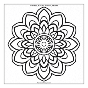 Mandala Blume mit 12 Blütenblättern – Einfaches Ausmalbild für Kinder