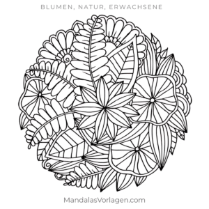 Mandala Blumenkranz mit Blättern – Ausmalvorlage (PDF)