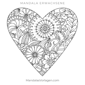 Mandala Herz Blüten – kostenlose Vorlage für Erwachsene (PDF)