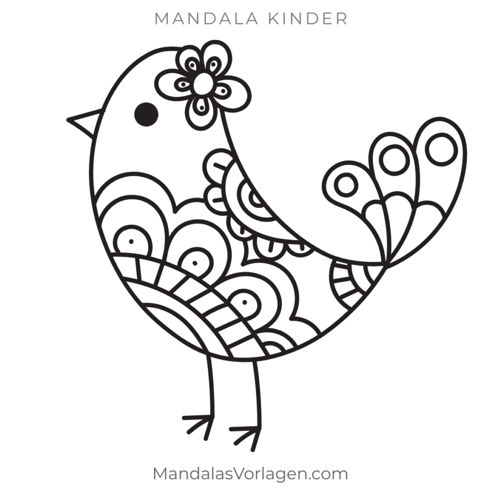 Mandala Vogel Blume – kostenlose Vorlage für Kinder zum Ausmalen