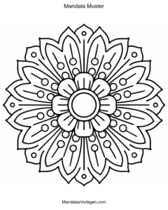 Mandala Blume mit 12 Blättern – Ausmalvorlage für Kinder und Erwachsene