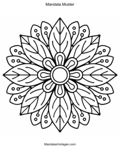 Mandala Blume mit großen Blättern – Kreatives Ausmalmotiv