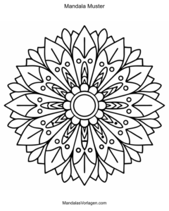 Mandala Blume mit 12 großen Blättern – Einfache Ausmalvorlage