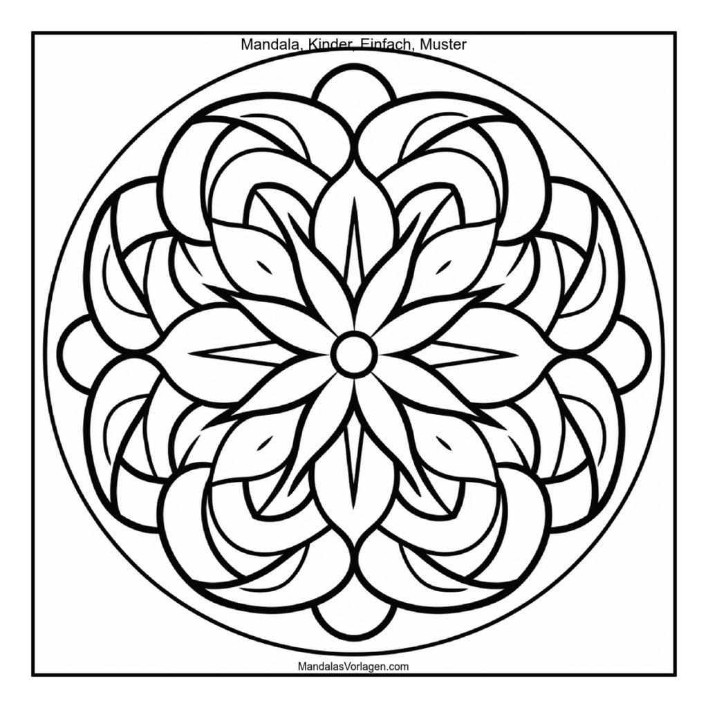 Verspieltes Mandala mit Blättern – Kreative Malvorlage für Kinder