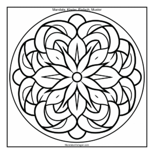 Verspieltes Mandala mit Blättern – Kreative Malvorlage für Kinder