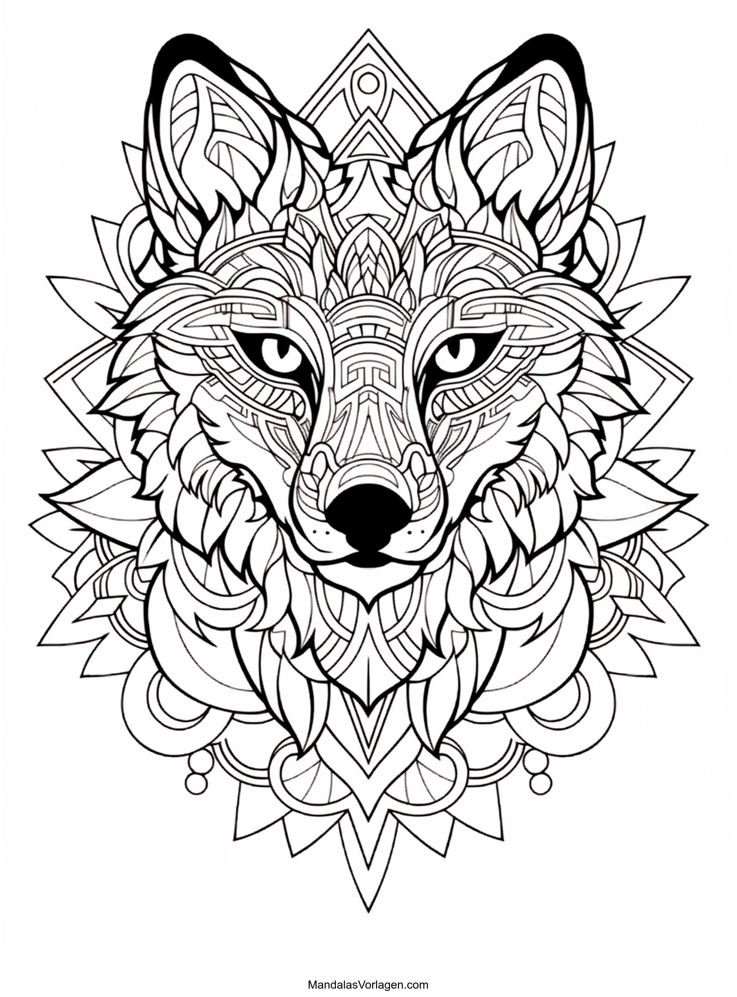 Wolf Mandala – Kraftvolle Ausmalvorlage mit Tiermotiv
