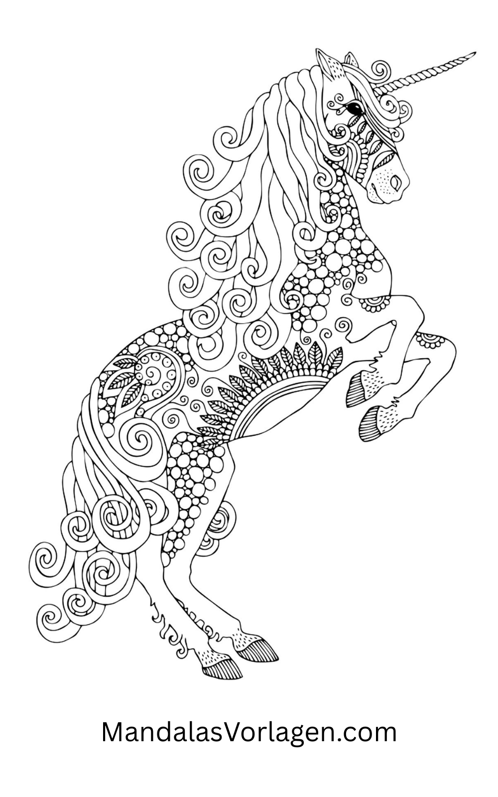Einhorn Mandala – Ausmalvorlage mit majestätischer Mähne & filigranen Mustern